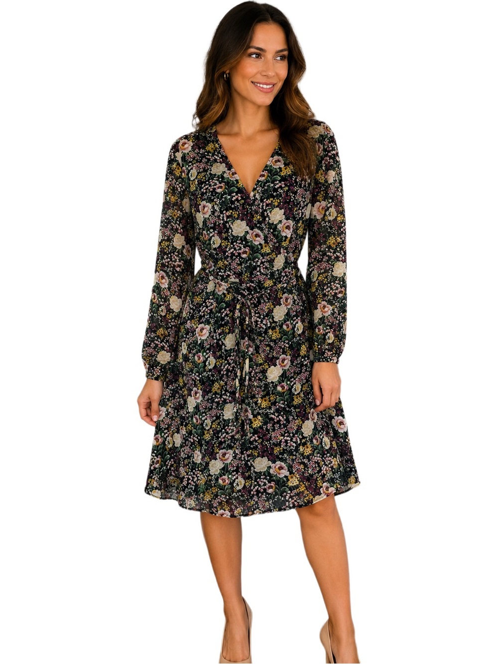 Lea & Viola Long Sleeve Floral Wrap Dress